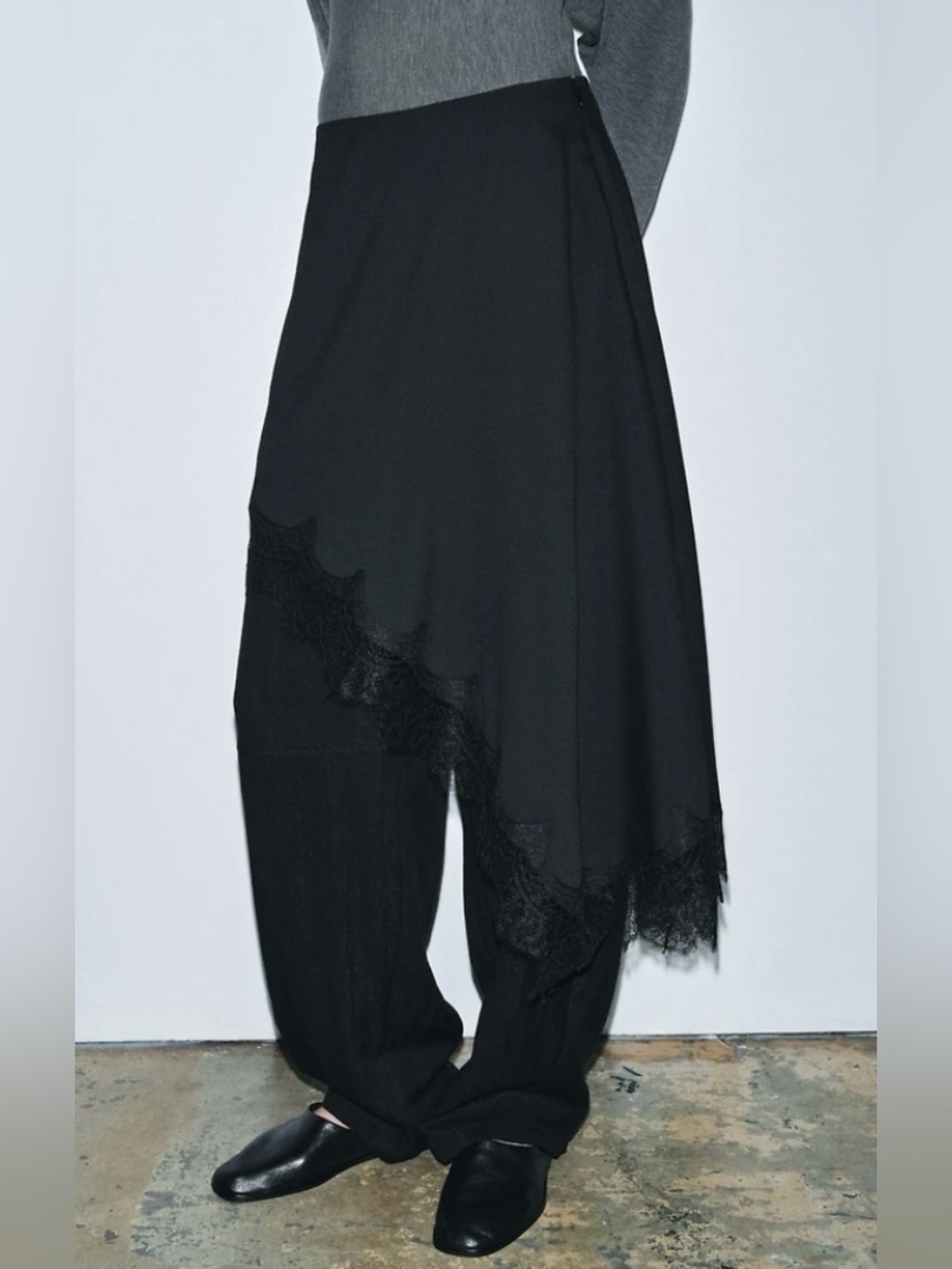 Zara Pants with Asymmetrical Satin Overlay Skirt